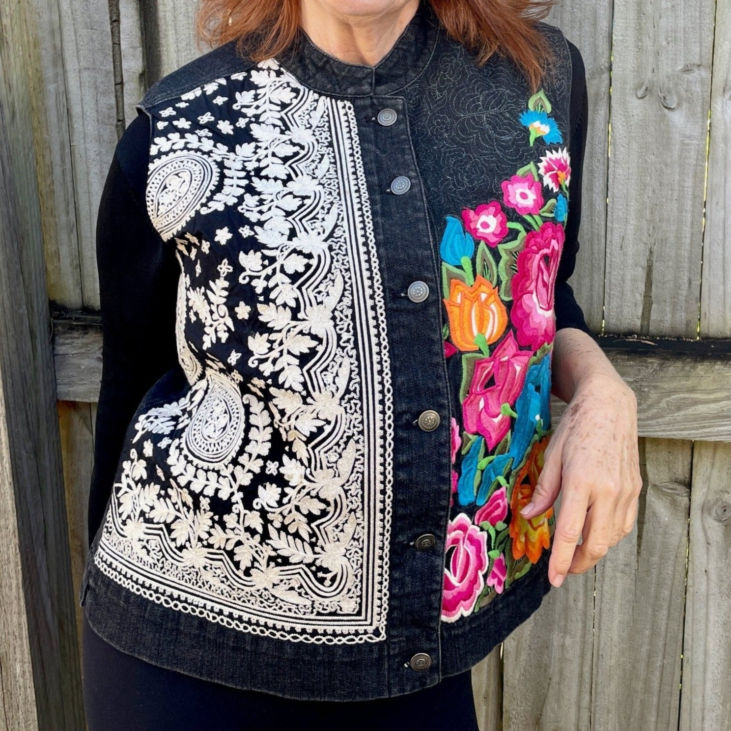 Embroidered denim vest discount