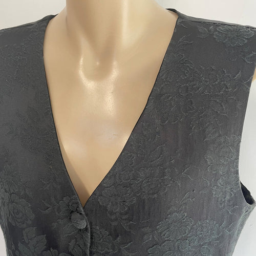 1990's Vintage Women's Black Floral Brocade Vest Sz M - OOAK - Phoenix Menswear