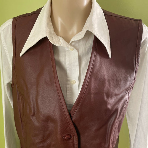 1990s Vintage Women's Brown Leather Classic Vest Sz XL - OOAK - Phoenix Menswear