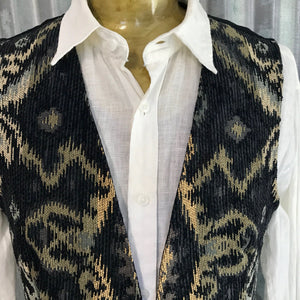 1990's Vintage Women's Chenille Black Beige Tapestry Vest Sz L - OOAK - Phoenix Menswear