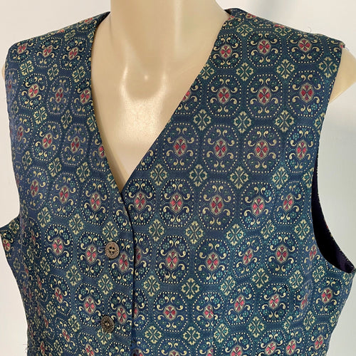 1990's Vintage Women's Classic Vest Navy Green Gold Red Sz M - OOAK - Phoenix Menswear