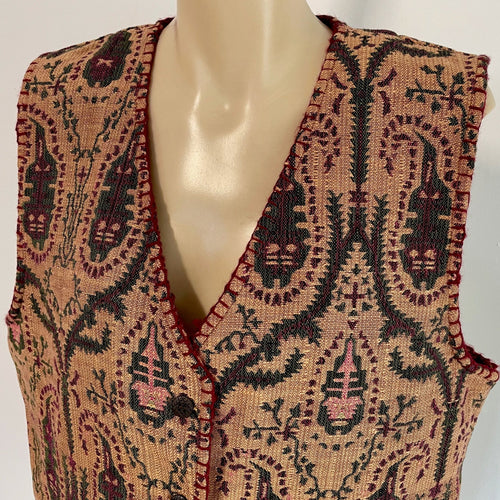 1990's Vintage Women's Cotton Tapestry Vest Brown Red Sz M - OOAK - Phoenix Menswear
