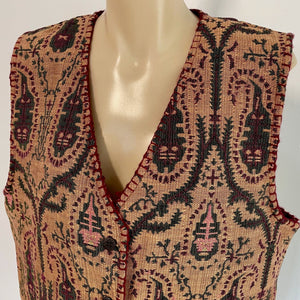 1990's Vintage Women's Cotton Tapestry Vest Brown Red Sz M - OOAK - Phoenix Menswear