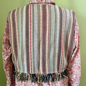 1990s Vintage Women's Fringed Cotton Striped Woven Vest Green Pink Sz M - OOAK - Phoenix Menswear