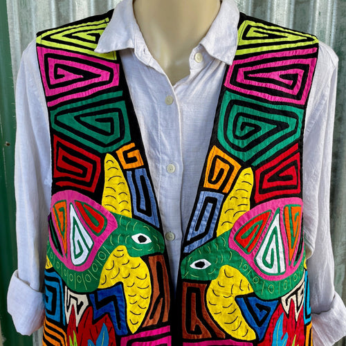 1990's Vintage Women's Guatemalan Embroidered Turtle Cotton Vest Sz M - OOAK - Phoenix Menswear