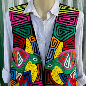 1990's Vintage Women's Guatemalan Embroidered Turtle Cotton Vest Sz M - OOAK - Phoenix Menswear
