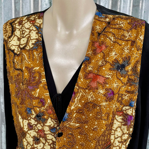1990s Vintage Women's Indonesian Embroidered Beaded Vest Floral Paisley Sz M - OOAK - Phoenix Menswear