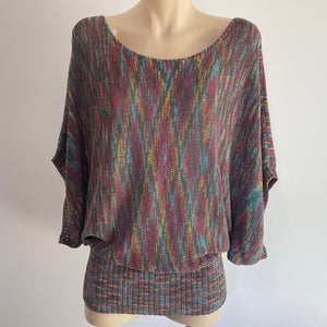 1990's Vintage Women's Knit Off-the-Shoulder Multicoloured Jumper Sz L - OOAK - Phoenix Menswear