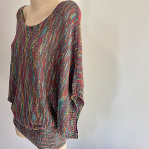 1990's Vintage Women's Knit Off-the-Shoulder Multicoloured Jumper Sz L - OOAK - Phoenix Menswear