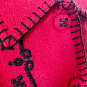 1990s Vintage Women's Red Wool Vest Black Floral Embroidery Pockets Cover Buttons Sz M - OOAK - Phoenix Menswear
