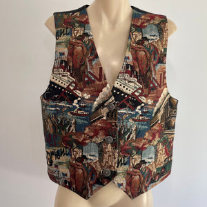 1990's Vintage Women's Tapestry Nautical Orient Vest Sz L - OOAK - Phoenix Menswear