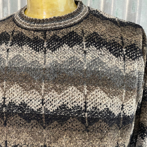 1990's Vintage Wool Blend Jumper Made in Italy Brown Black Geometric Sz L - OOAK - Phoenix Menswear