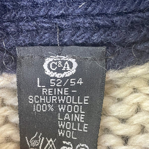 1990's Vintage Wool Chunky Knit Cardigan Pockets Stripe Cowl Neck Sz L - OOAK - Phoenix Menswear