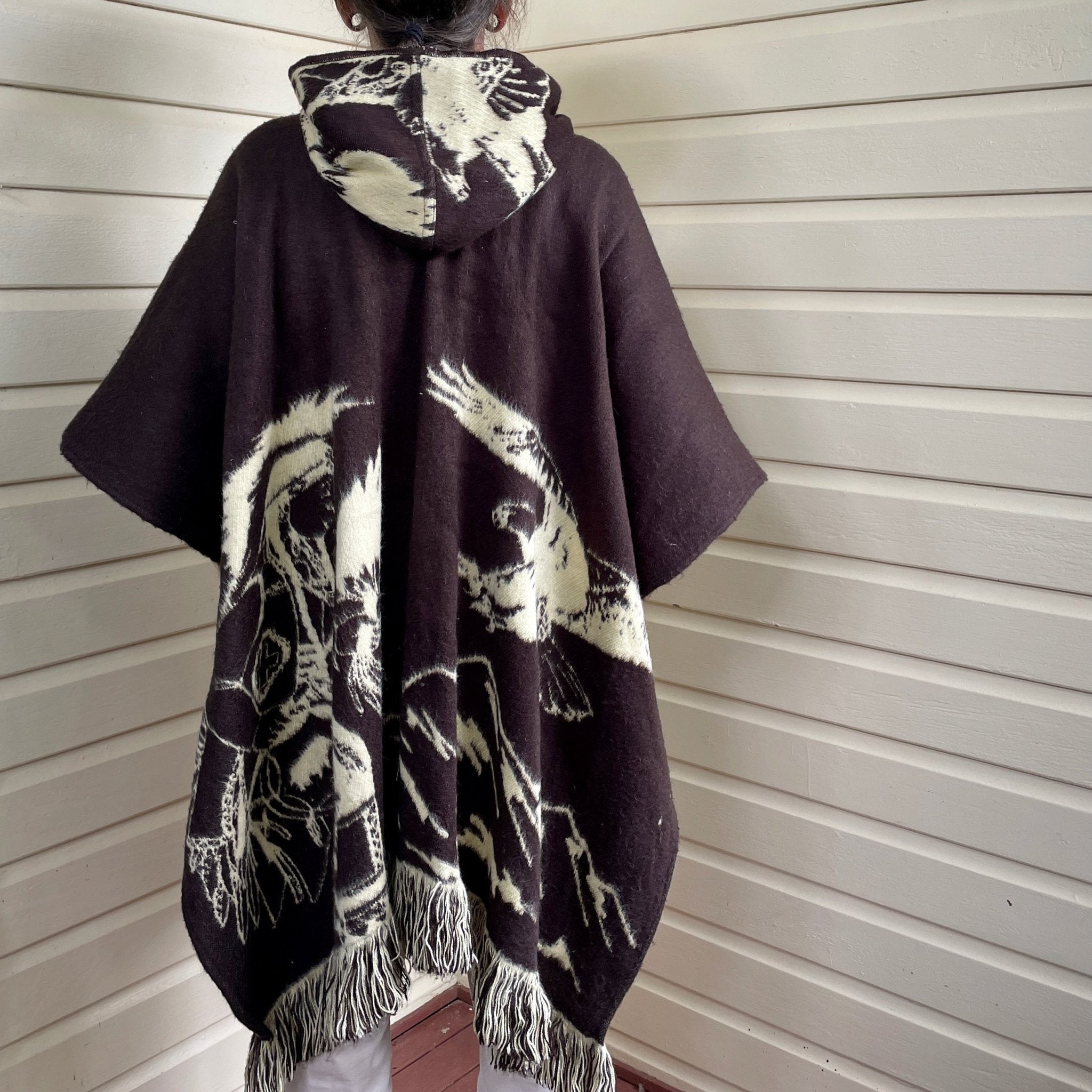 Aztec hooded poncho best sale