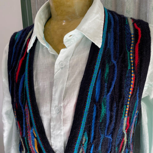 1990's Vintage Wool Vest Made in Australia Colourful Cardigan Sz M - OOAK - Phoenix Menswear