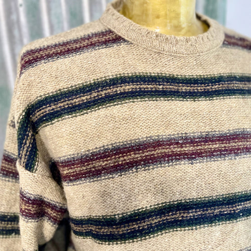 1990's Vintage Woolrich Wool Jumper Blue Burgundy Beige Stripe Sz XL - OOAK - Phoenix Menswear