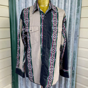 1990's Vintage Wrangler Western Aztec Blue Green Red L/S Shirt Sz