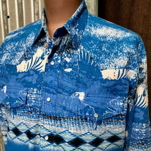Load image into Gallery viewer, 1990&#39;s Vintage Wrangler Western L/S Shirt Eagle Print Blue Sz L - OOAK - Phoenix Menswear
