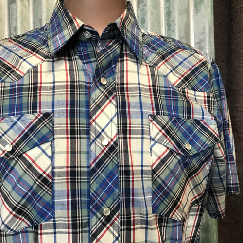 1990's Vintage Wrangler Western S/S Shirt Blue Sz XL - OOAK - Phoenix Menswear