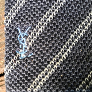 1990's Vintage Yves Saint Laurent Skinny Knit Necktie - Grey Blue - OOAK - Phoenix Menswear
