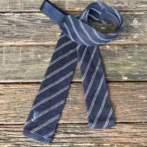 1990's Vintage Yves Saint Laurent Skinny Knit Necktie - Grey Blue - OOAK - Phoenix Menswear