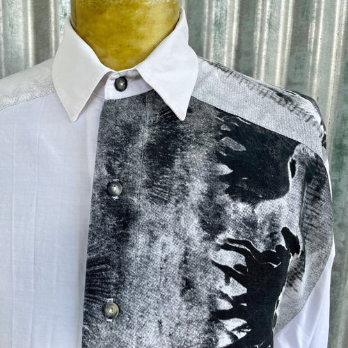 1990's Western Black White Horse Print L/S Sz M - OOAK - Phoenix Menswear