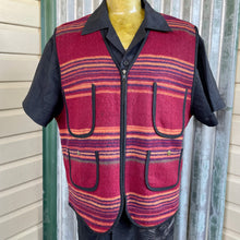 Load image into Gallery viewer, 1990&#39;s Western Vintage Wool Blend Vest Zip Red Orange Black Stripe Sz XL -OOAK - Phoenix Menswear