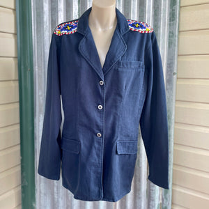 1990's Woman's Vintage Denim Jacket Beaded Shoulder Patches Sz S - OOAK - Phoenix Menswear