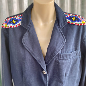 1990's Woman's Vintage Denim Jacket Beaded Shoulder Patches Sz S - OOAK - Phoenix Menswear