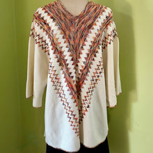 Load image into Gallery viewer, 1990&#39;s Women&#39;s Funky Retro Orange Cream V-neck Knit Jumper Zig Zag Design 3/4 Sleeve Sz M - OOAK - Phoenix Menswear