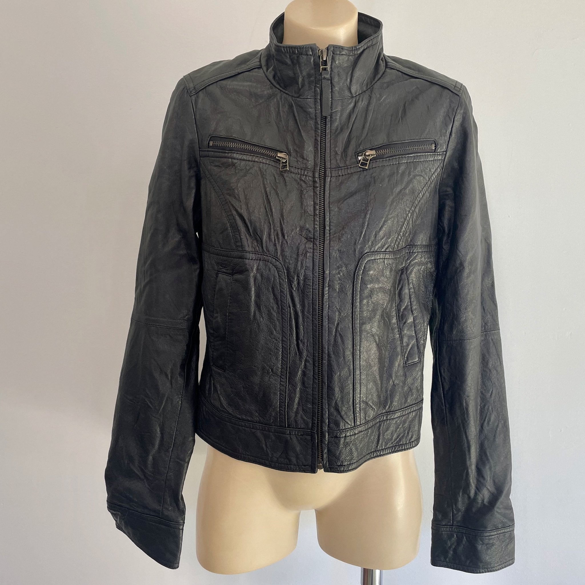 1990 s Women s Vintage Black Leather Jacket Just Jeans Sz S OOAK