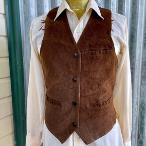 1990s Women's Vintage Brown Suede Vest Snaps Pockets Sz L - OOAK - Phoenix Menswear