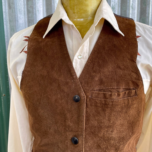 1990s Women's Vintage Brown Suede Vest Snaps Pockets Sz L - OOAK - Phoenix Menswear