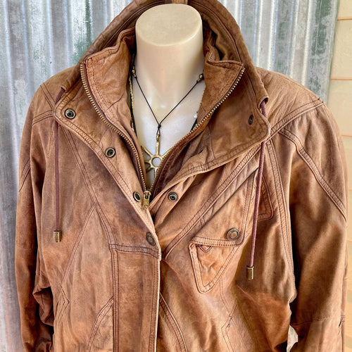 1990's Women's Vintage Tan Leather Bomber Jacket Fully Lined Thinsulate Versatile Removable Lining Sz M - OOAK - Phoenix Menswear