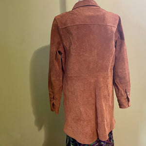1990's Women's Vintage Tan Suede Shirt Dress Jacket Snaps Fully Lined Sz M - OOAK - Phoenix Menswear