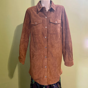 1990's Women's Vintage Tan Suede Shirt Dress Jacket Snaps Fully Lined Sz M - OOAK - Phoenix Menswear
