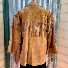 Load image into Gallery viewer, 1990&#39;s Women&#39;s Vintage Western Fringed Tan Suede Jacket Fully Lined Sz S - OOAK - Phoenix Menswear