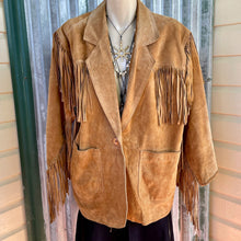 Load image into Gallery viewer, 1990&#39;s Women&#39;s Vintage Western Fringed Tan Suede Jacket Fully Lined Sz S - OOAK - Phoenix Menswear