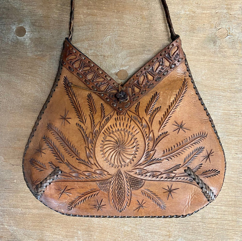 1970's Vintage hand-tooled leather bag - OOAK - Phoenix Menswear