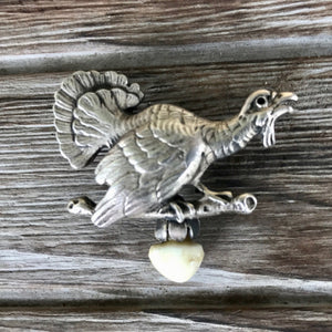 1930's Antique Charivari Hunting Trophy Austrian Pin Silver Turkey Deer (?) Tooth - OOAK - Phoenix Menswear