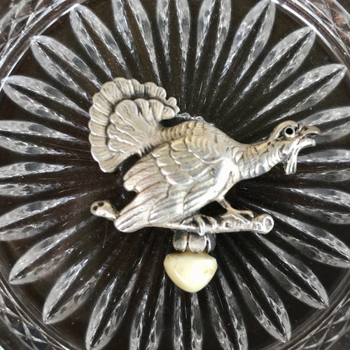 1930's Antique Charivari Hunting Trophy Austrian Pin Silver Turkey Deer (?) Tooth - OOAK - Phoenix Menswear