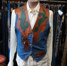 Load image into Gallery viewer, 1970&#39;s Vintage Leather and Denim Applique Vest Sz M - OOAK - Phoenix Menswear