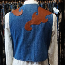 Load image into Gallery viewer, 1970&#39;s Vintage Leather and Denim Applique Vest Sz M - OOAK - Phoenix Menswear