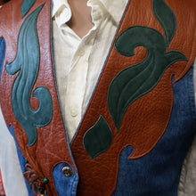 Load image into Gallery viewer, 1970&#39;s Vintage Leather and Denim Applique Vest Sz M - OOAK - Phoenix Menswear