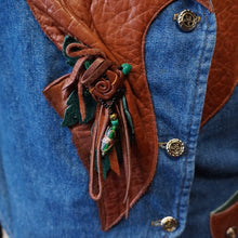 Load image into Gallery viewer, 1970&#39;s Vintage Leather and Denim Applique Vest Sz M - OOAK - Phoenix Menswear