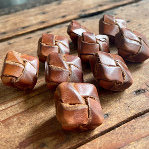 1930's Handmade Leather Buttons Set of 9 Tan Vintage Square Unique 2.2 cm-7/8 inch - OOAK - Phoenix Menswear