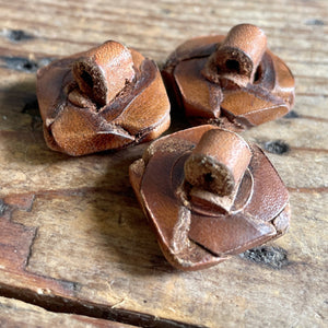 1930's Handmade Leather Buttons Set of 3 Tan Vintage Square Unique 2.2 cm-7/8 inch - OOAK - Phoenix Menswear