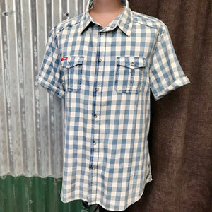1980's Lee Cooper S/S Shirt Blue White Check Cotton Sz XL - OOAK - Phoenix Menswear