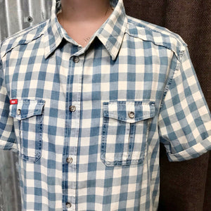 1980's Lee Cooper S/S Shirt Blue White Check Cotton Sz XL - OOAK - Phoenix Menswear