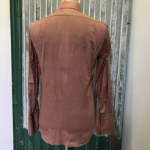 Load image into Gallery viewer, 1970&#39;s Vintage Deadstock Cotton L/S Brown Shirt floral Embroidery Sz S - OOAK - Phoenix Menswear